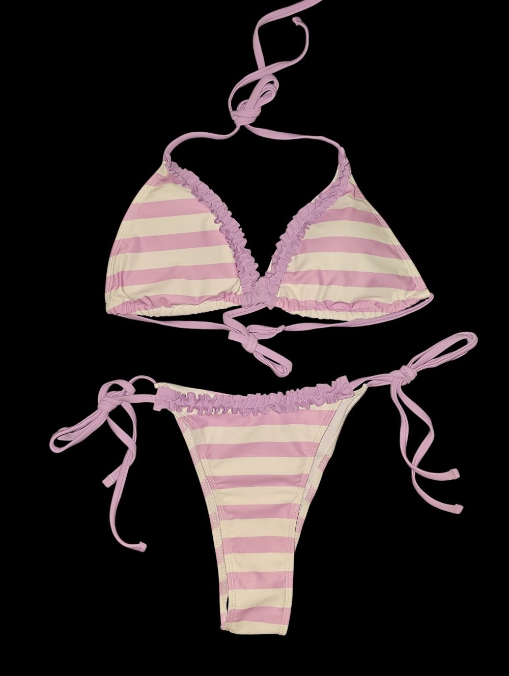 Nwt! Striped Ruffled Bikini Swimsuit Set